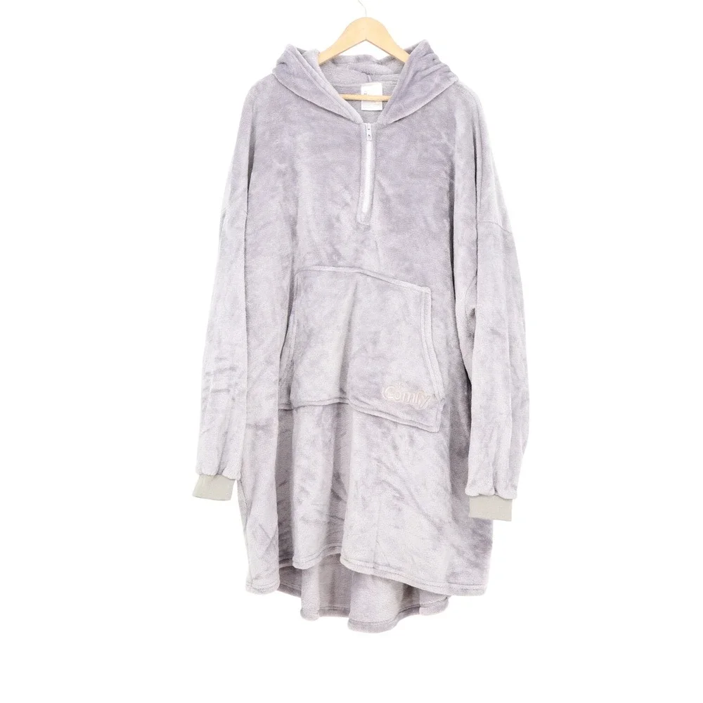 The Comfy Quarter Zip Oversized Wearable Blanket Hoodie Gray Plush One Size